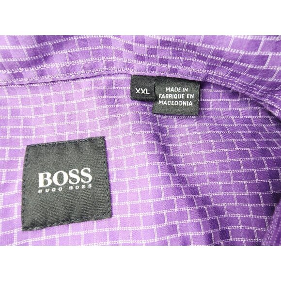 Hugo Boss Size 2XL Mens Purple White Pattern Long Sleeve Logo Tag Cotton Shirt - Picture 4 of 10